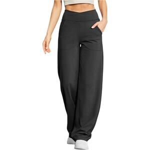 G4Free Women’s Pants Wide Leg Yoga Pants With Pockets High Waisted Black 2X